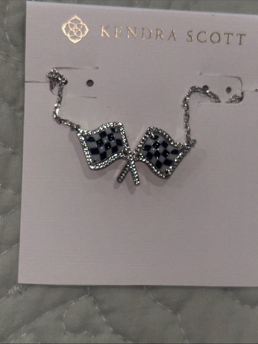 Kendra Scott Silver Necklace with Black-and-White Checkered Flags Pendant - Picture 6 of 6
